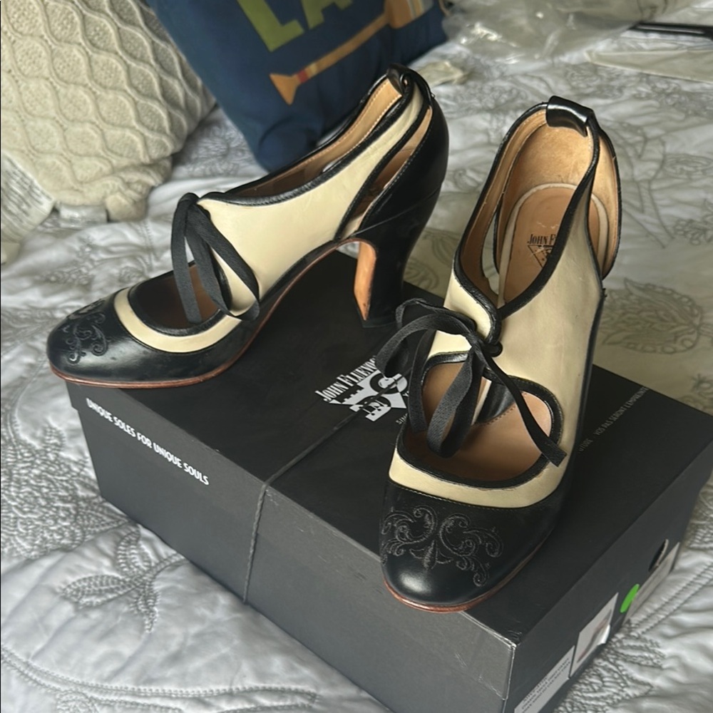 John Fluevog Black and Cream Women's heels ss 9.5